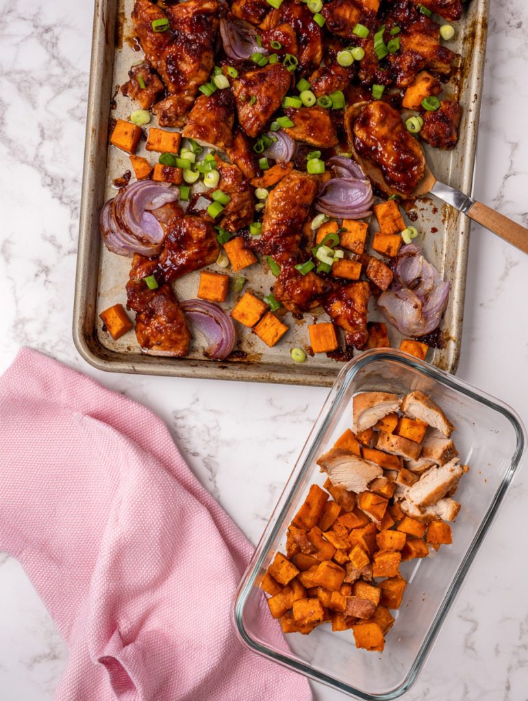 BBQ Chicken & Sweet Potato Sheet Pan Trays