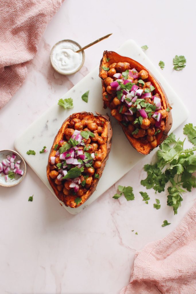 BBQ Chickpea Stuffed Sweet Potatoes