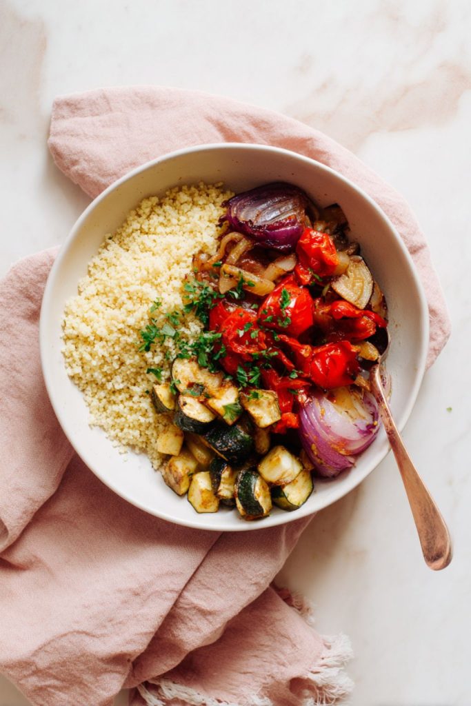 Balsamic Roasted Veggies with Herbed Couscous