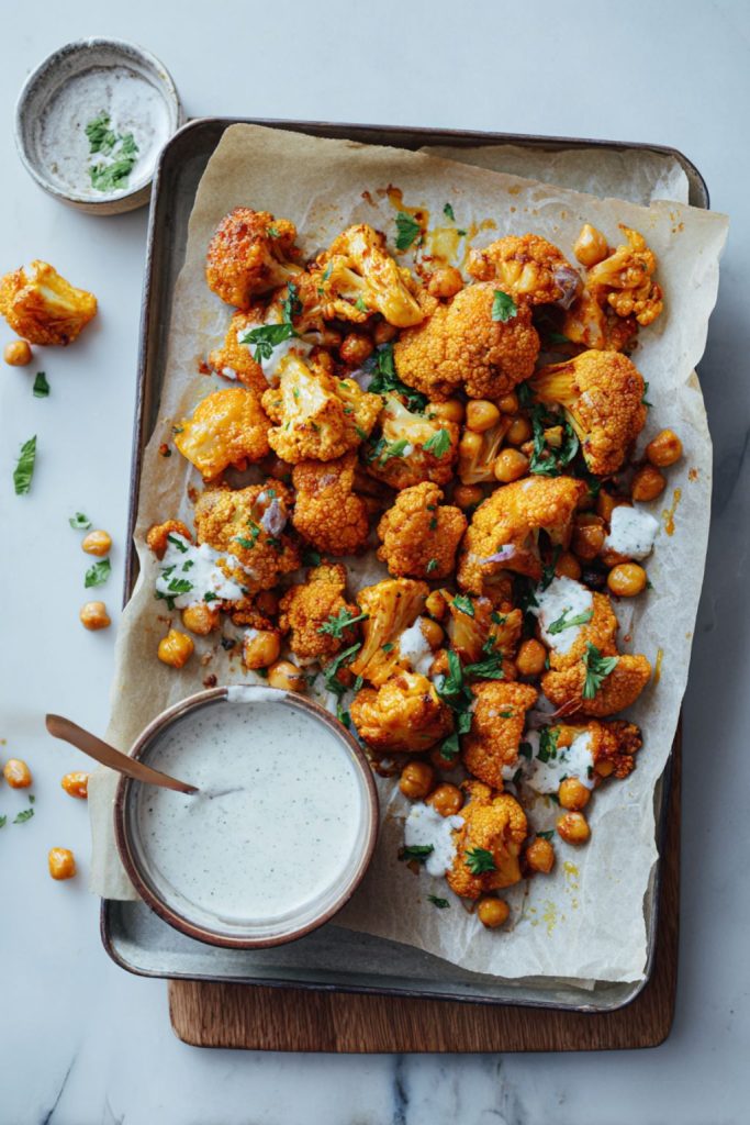 Buffalo Cauliflower & Chickpea Bites with Ranch Dip