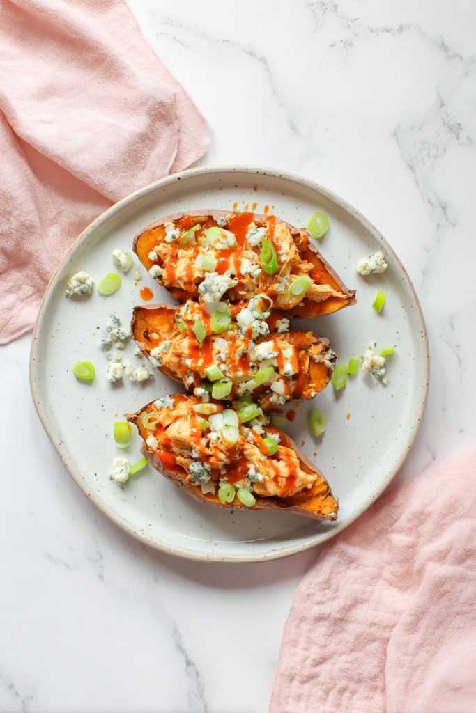 Buffalo Chicken Stuffed Sweet Potatoes