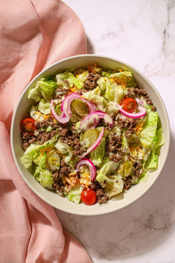 Cheeseburger Salad with Pickle Dressing