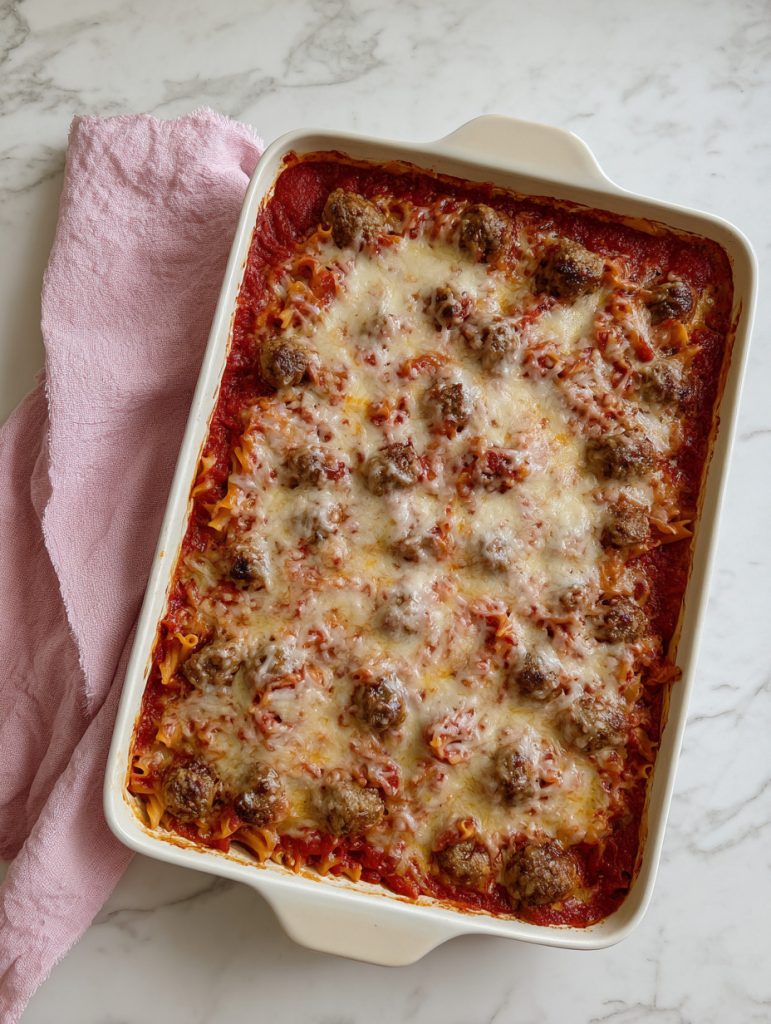 Clean Turkey Meatball Marinara Pasta Bake