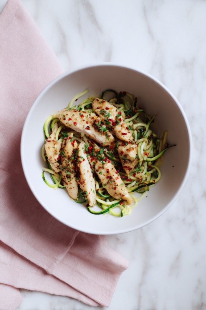 Garlic Butter Chicken with Zucchini Noodles