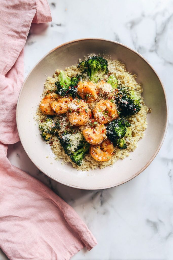 Garlic Butter Shrimp Quinoa Bowls