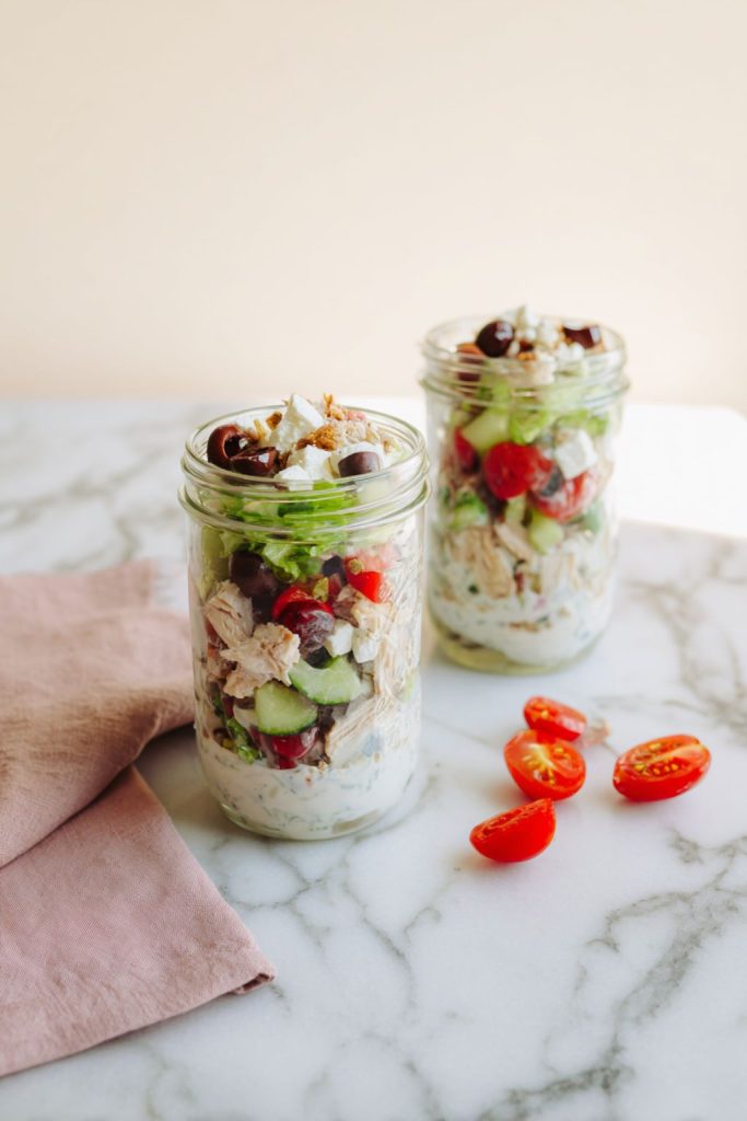Greek Chicken Salad Jars with Tzatziki Dressing