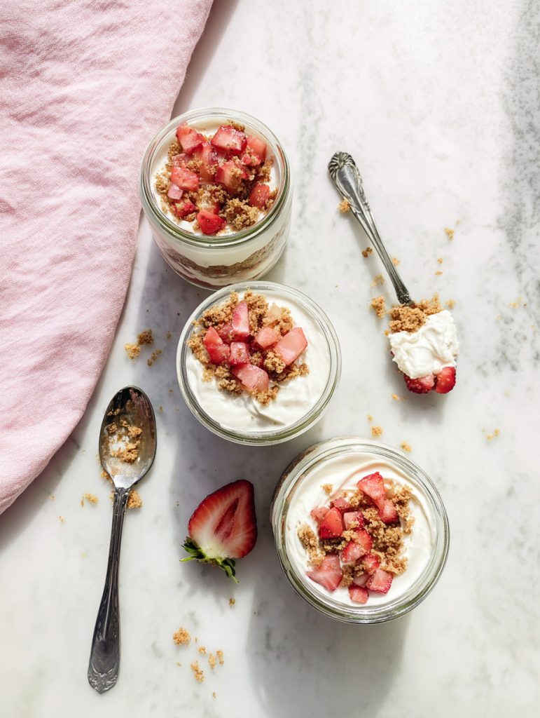 High Protein Strawberry “Cheesecake” Yogurt Jars