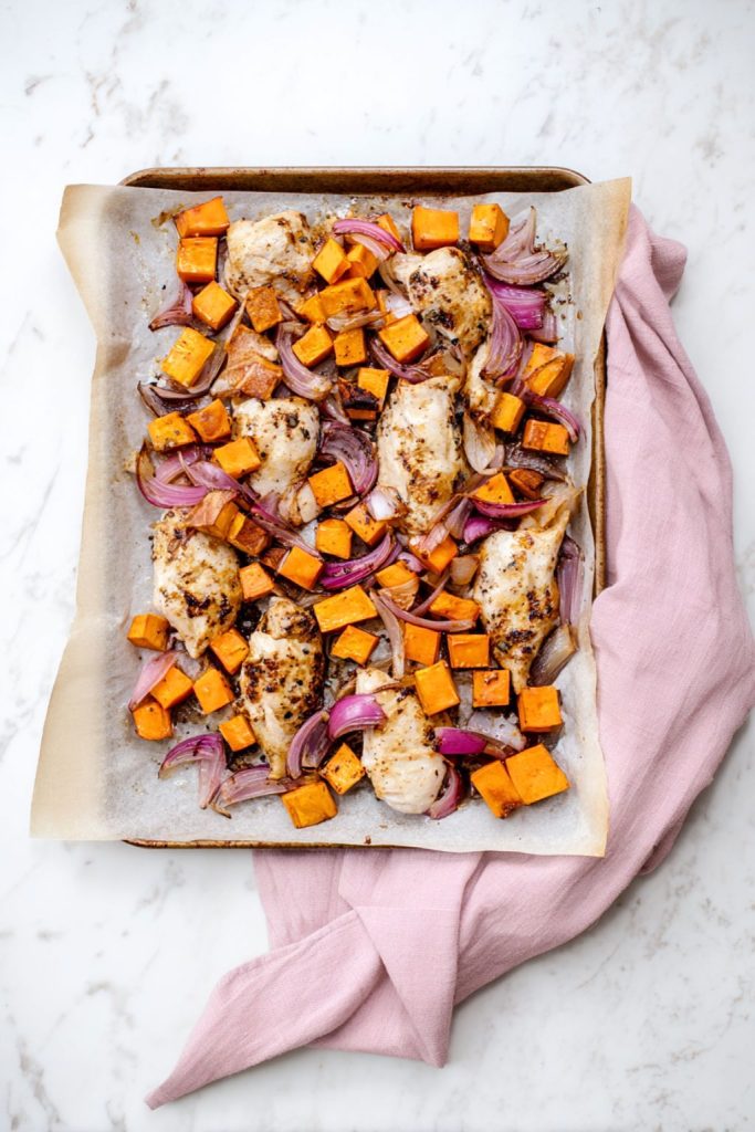 Honey Dijon Chicken & Roasted Sweet Potato Sheet Pan