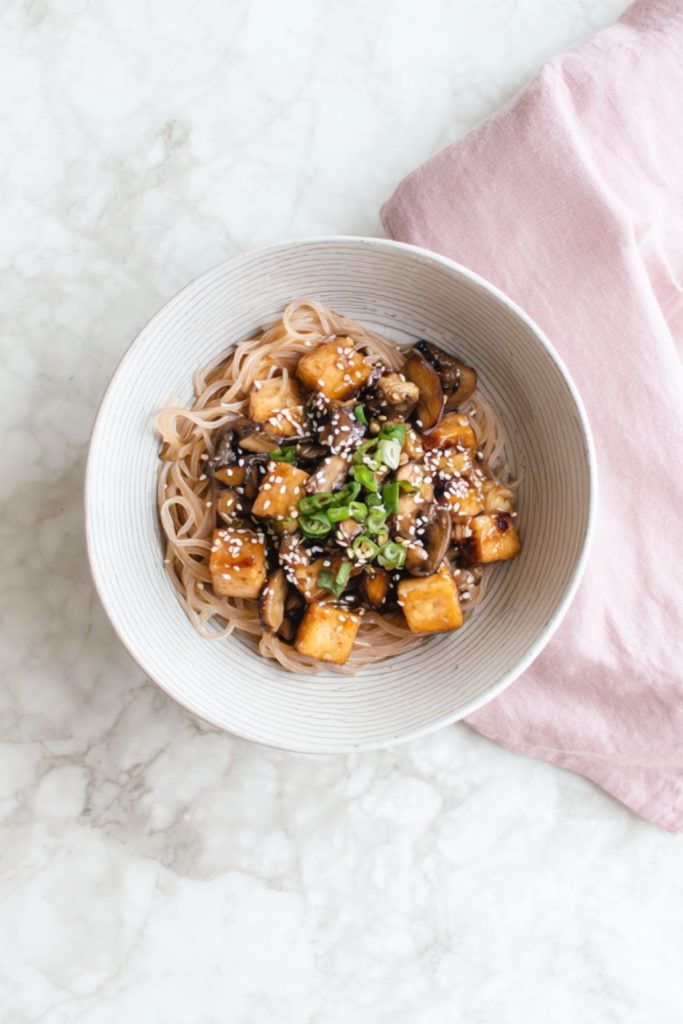 Honey Garlic Tofu Noodle Bowls