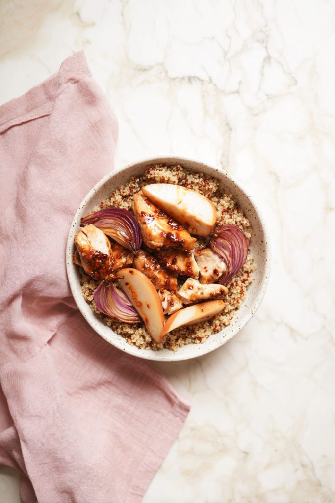 Hot Honey Chicken & Roasted Pear Bowls