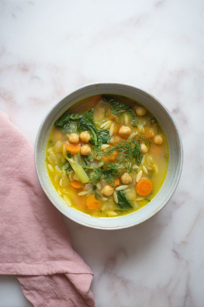Lazy Lemon Chickpea Orzo Soup