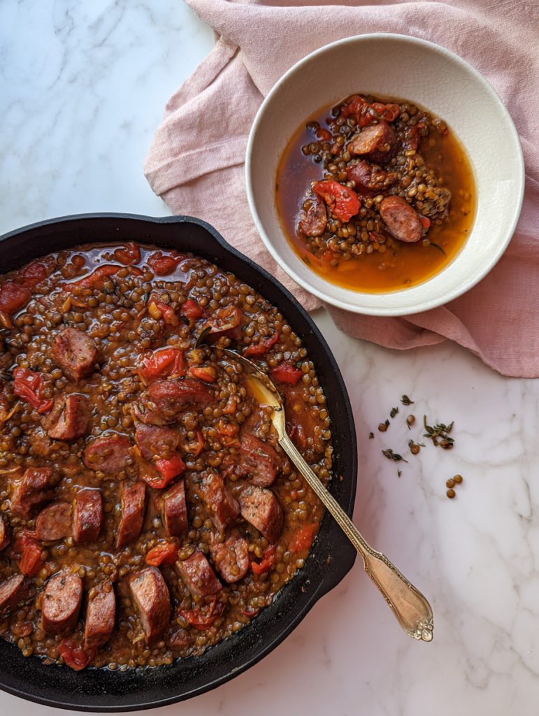Lazy Lentil & Chicken Sausage Skillet