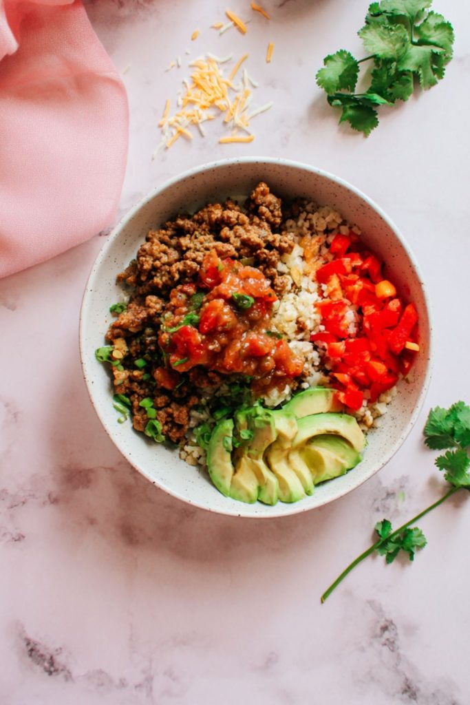 Low-Carb Burrito Bowls with Cauliflower Rice