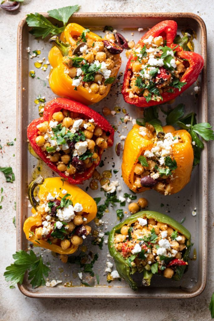 Mediterranean Chickpea & Feta Stuffed Peppers