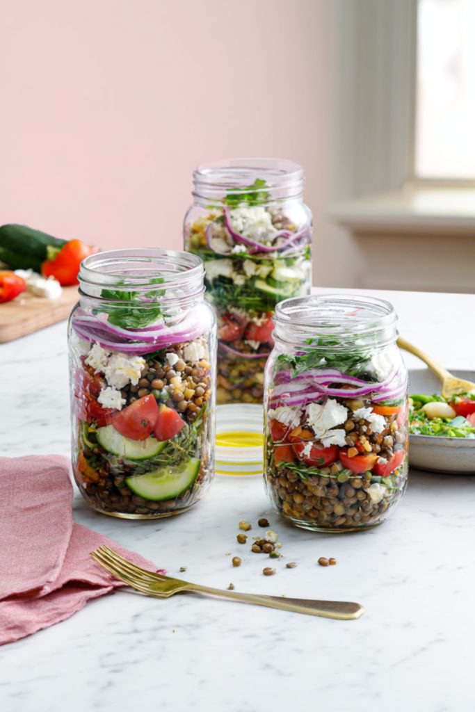 Mediterranean Lentil & Feta Salad Jars