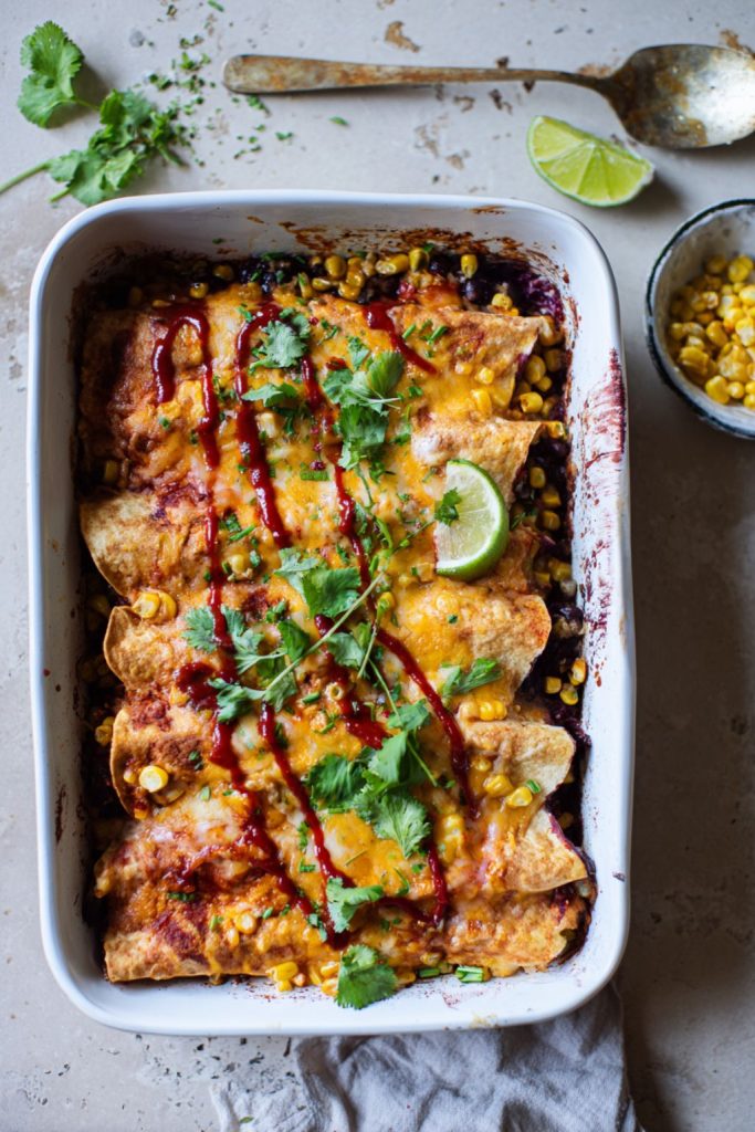 Mexican Street Corn & Black Bean Enchilada Bake
