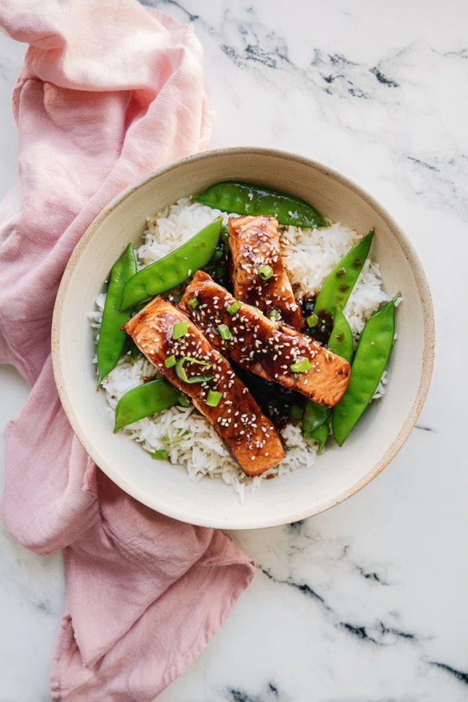 Miso-Ginger Salmon with Sesame Snow Peas