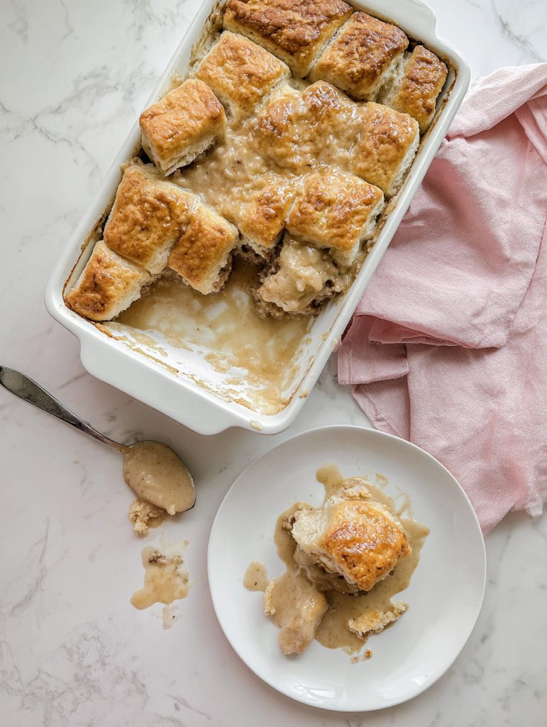 Sausage, Egg & Biscuit Gravy Bake
