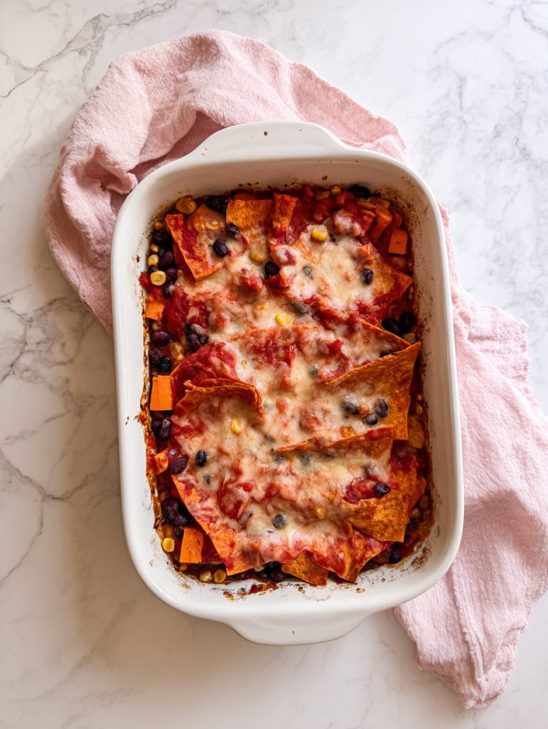 Sweet Potato & Black Bean Enchilada Bake (Lightened Up)