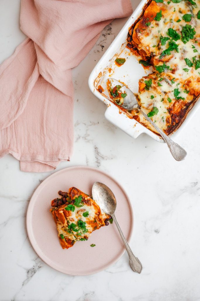 Sweet Potato, Black Bean & Kale Enchilada Bake