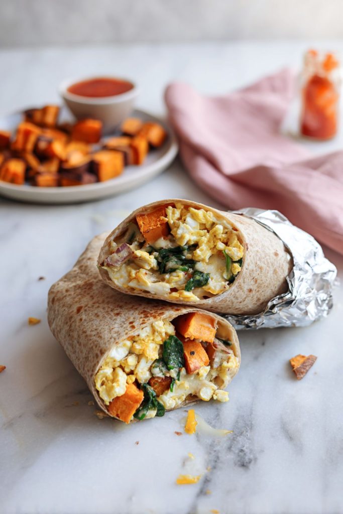 Sweet Potato Breakfast Burritos with Eggs & Spinach
