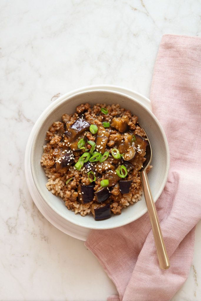 Teriyaki Eggplant & Ground Turkey Rice Bowls