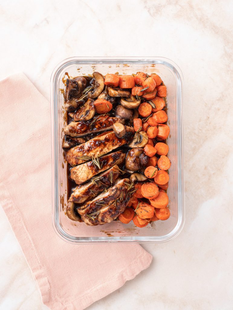 Balsamic Rosemary Chicken + Roasted Mushrooms + Carrots