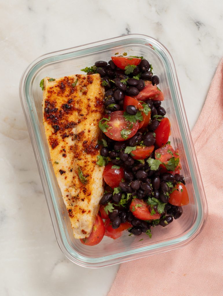 Chili Lime Tilapia + Black Bean Tomato Salad