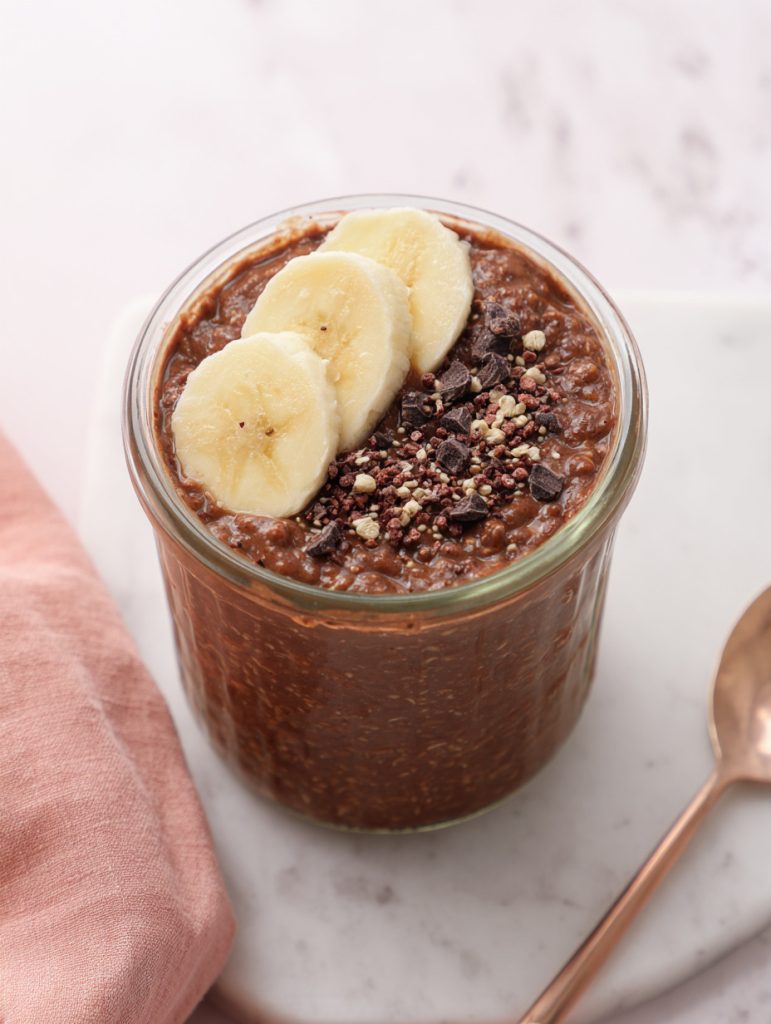 Chocolate Banana Protein Overnight Oats (Lightened Up)