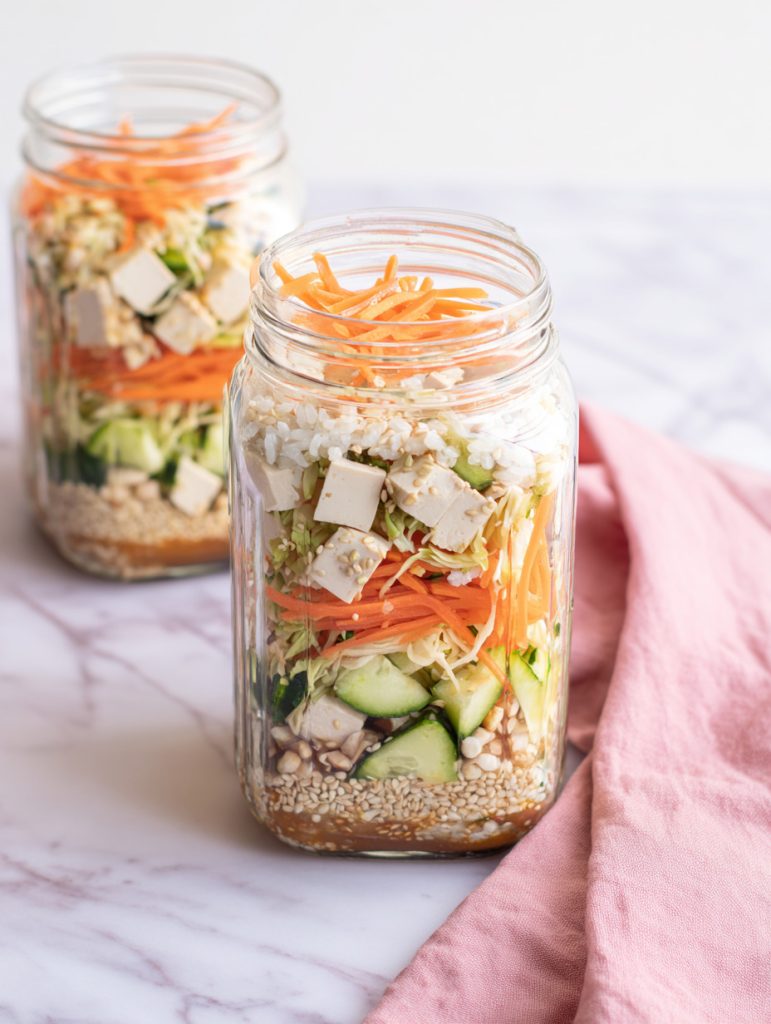 Cold Sesame Ginger Tofu Rice Bowl Jars