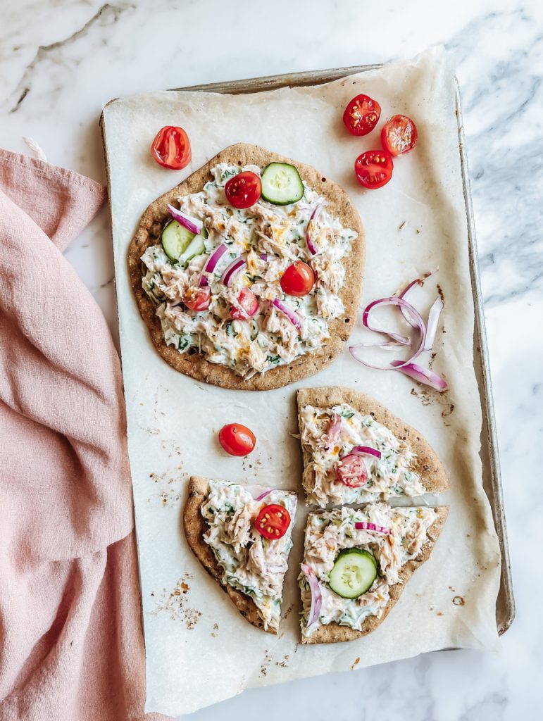 Creamy Greek Yogurt Tuna Flatbread Pizzas