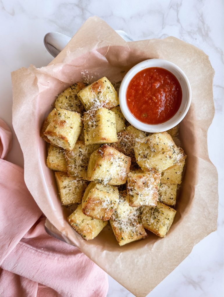 Crispy Parmesan Herb Polenta Squares with Marinara Dip
