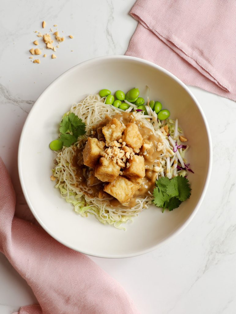 Crispy Peanut Tofu Noodle Bowl