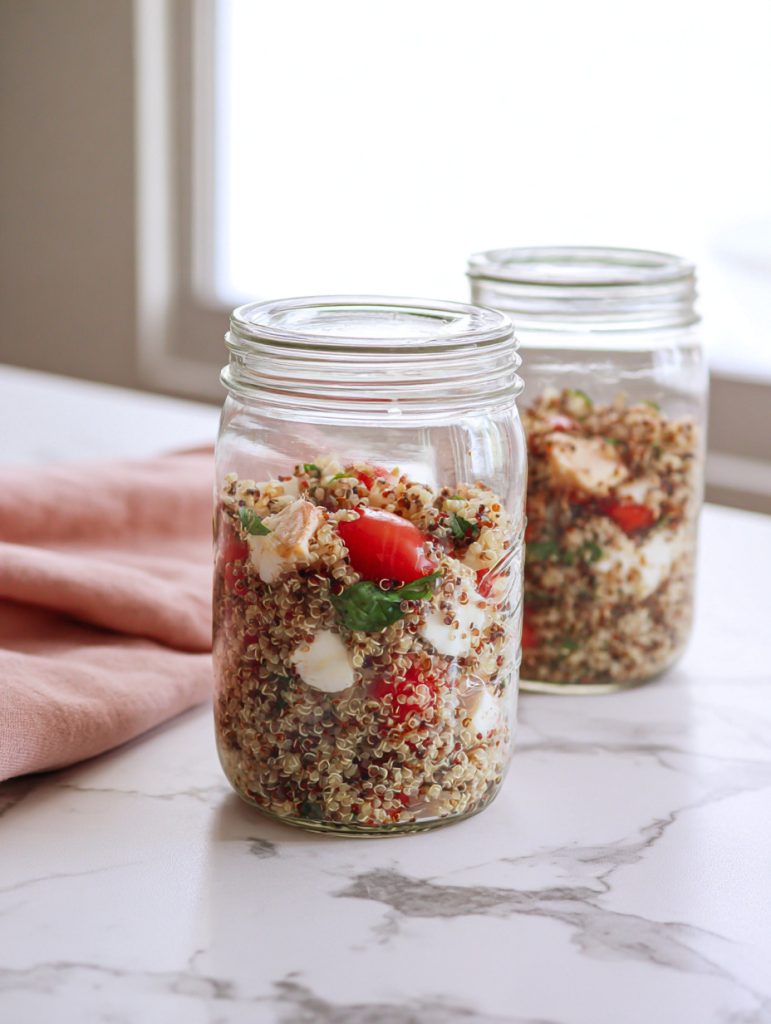 High Protein Caprese Quinoa Chicken Jars