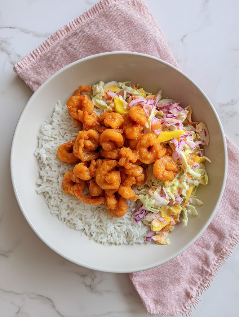 Honey Sriracha Shrimp and Mango Slaw Bowl