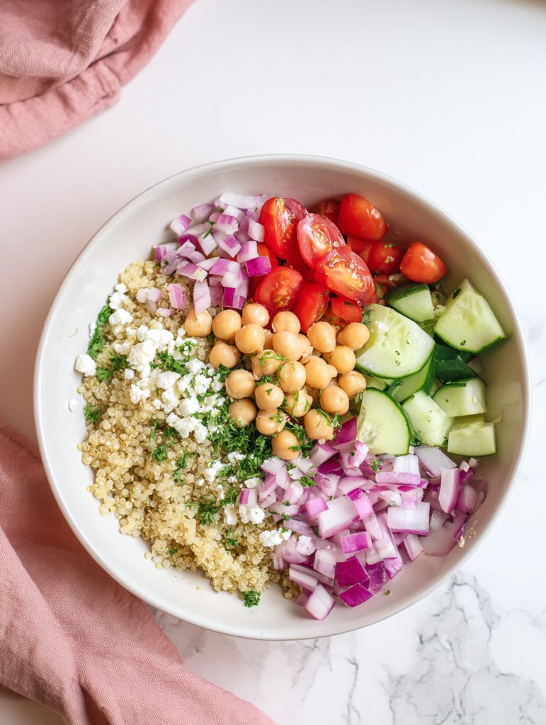 Mediterranean Quinoa Chickpea Feta Bowls