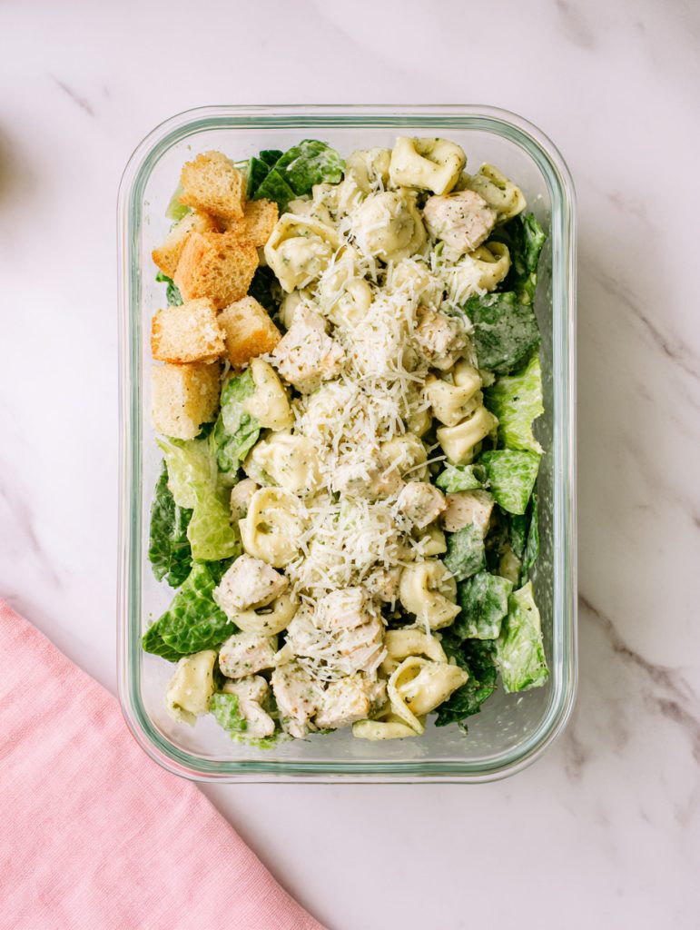 Pesto Tortellini Chicken Caesar Meal Prep Salad