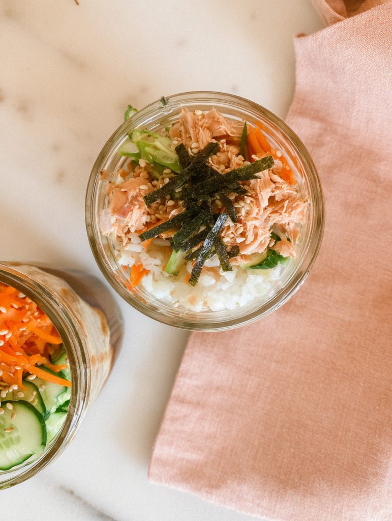 Salmon Cucumber “Sushi” Mason Jar Bowls