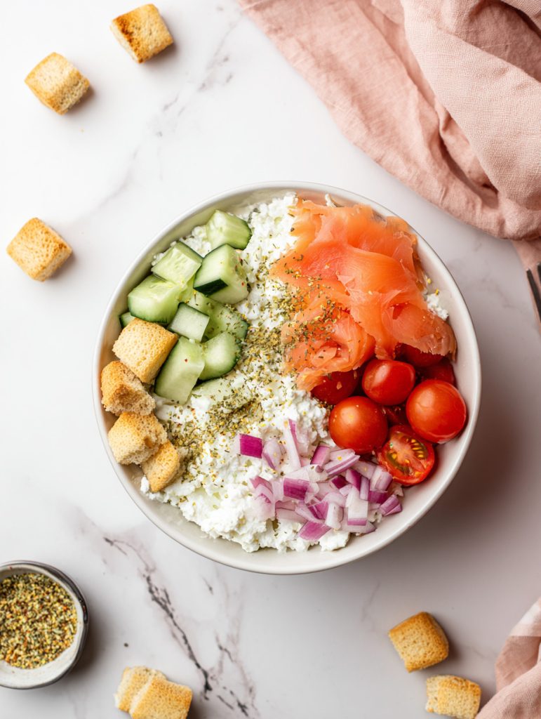 Smoked Salmon Cottage Cheese Bagel Bowl