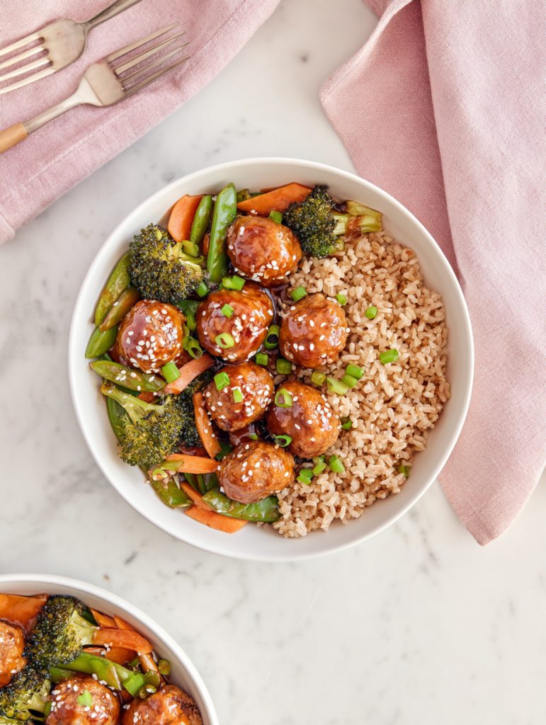 Teriyaki Turkey Meatball Brown Rice Bowls