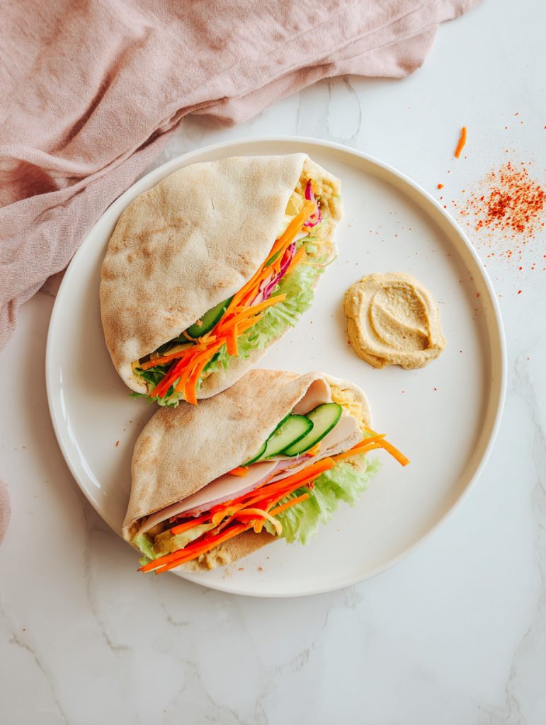 Turkey Hummus Veggie Pita Pockets