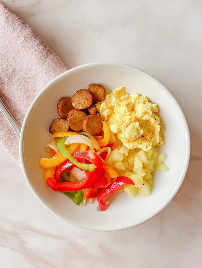 Turkey Sausage Egg and Veggie Breakfast Bowl