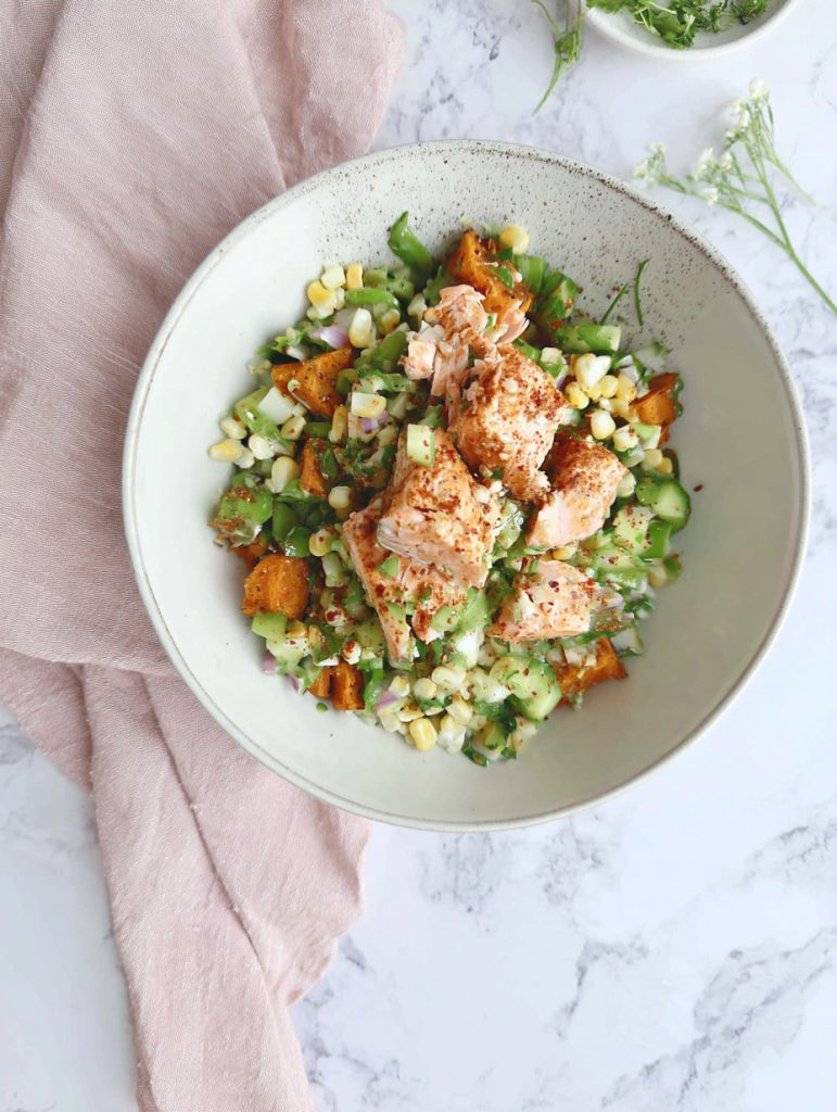 Cajun Salmon Sweet Potato Bowls With Corn Salsa
