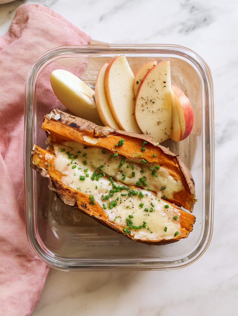 Cheese-Stuffed Sweet Potato Lunch