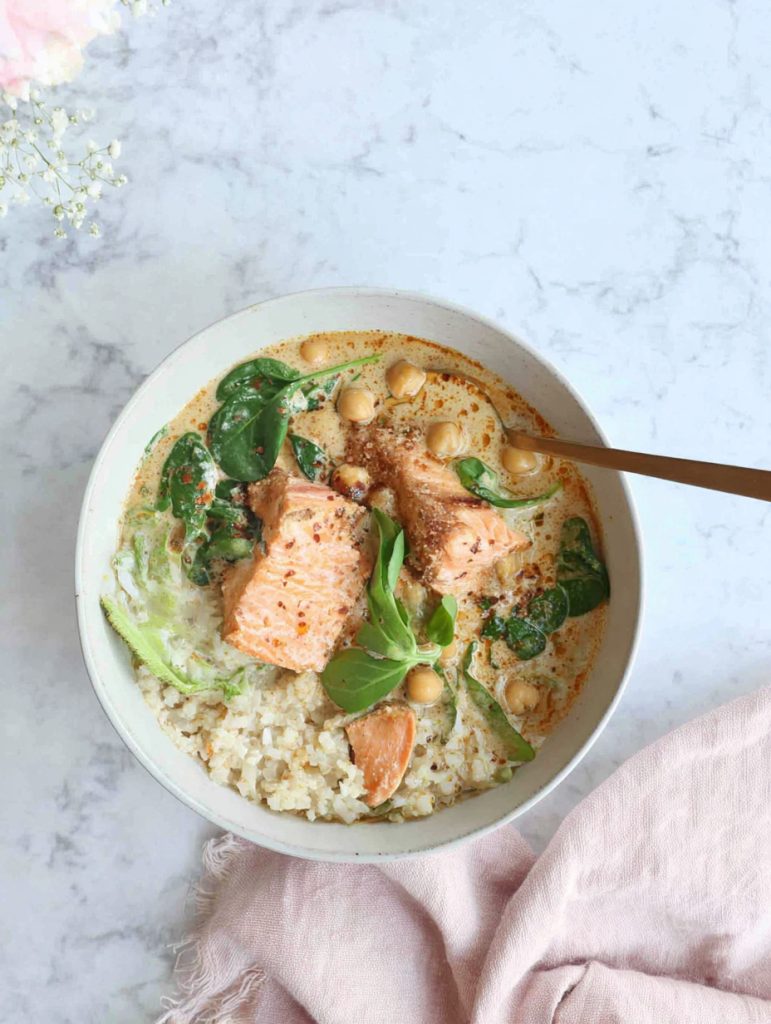 Coconut Curry Salmon Chickpea Bowls