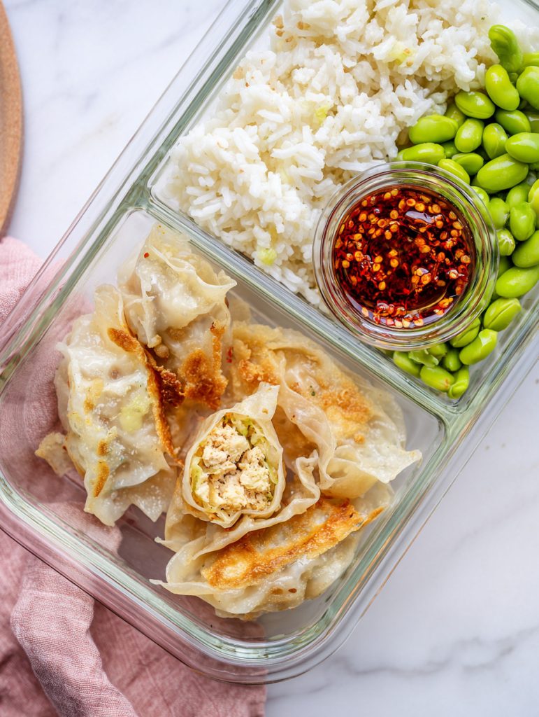 Crispy Rice Paper Dumpling Bowls with Edamame and Chili Crisp