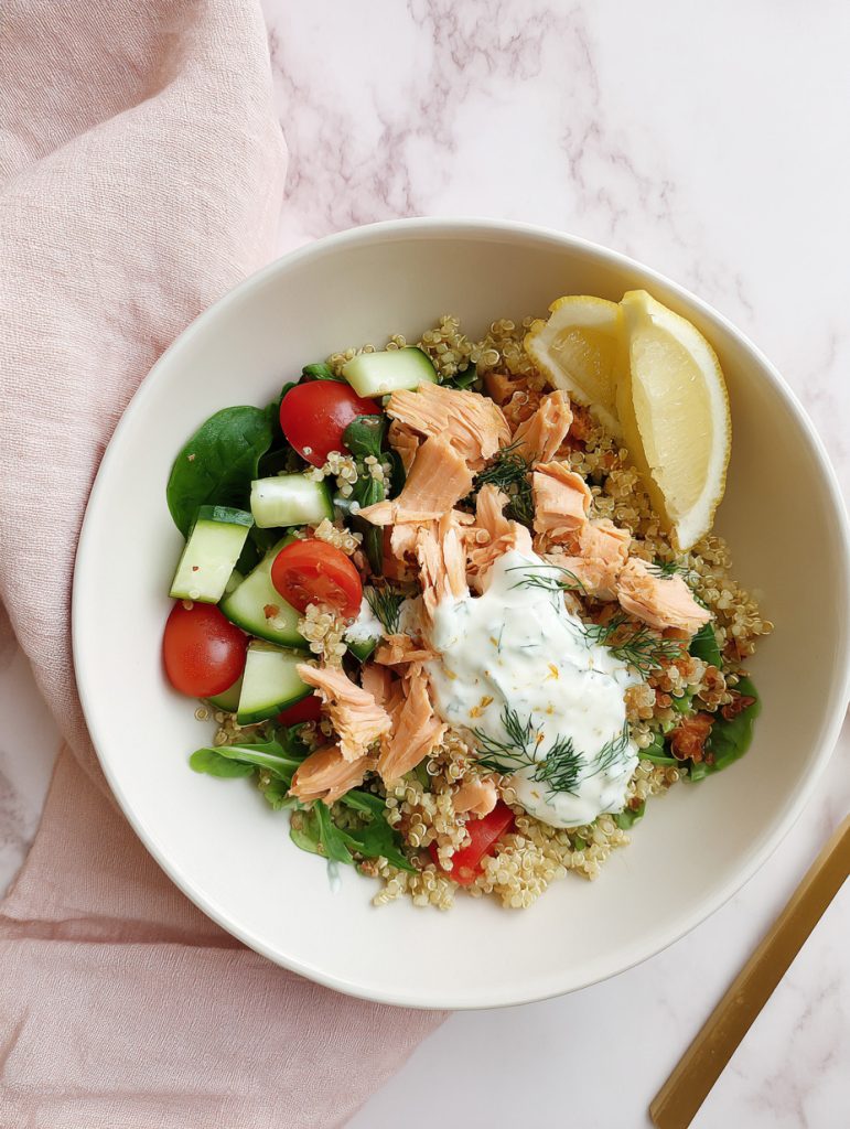 Lemon Dill Salmon Quinoa Bowls