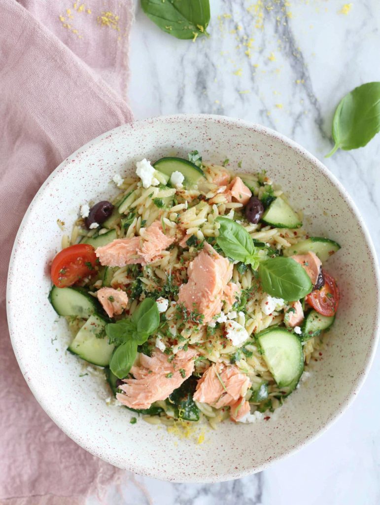 Mediterranean Salmon Orzo Meal Prep Bowls