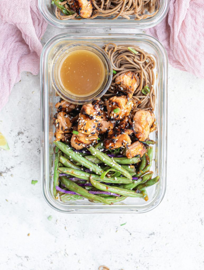 Miso Ginger Salmon Bites with Sesame Green Beans and Soba