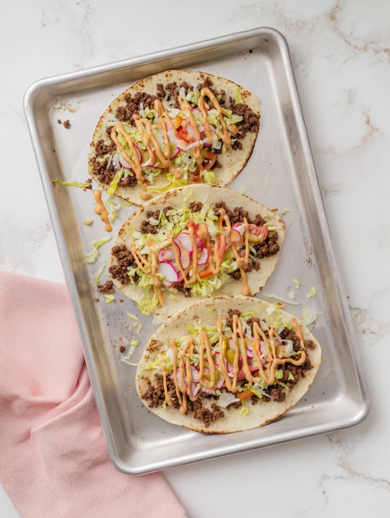 Sheet Pan Smash Burger Tacos